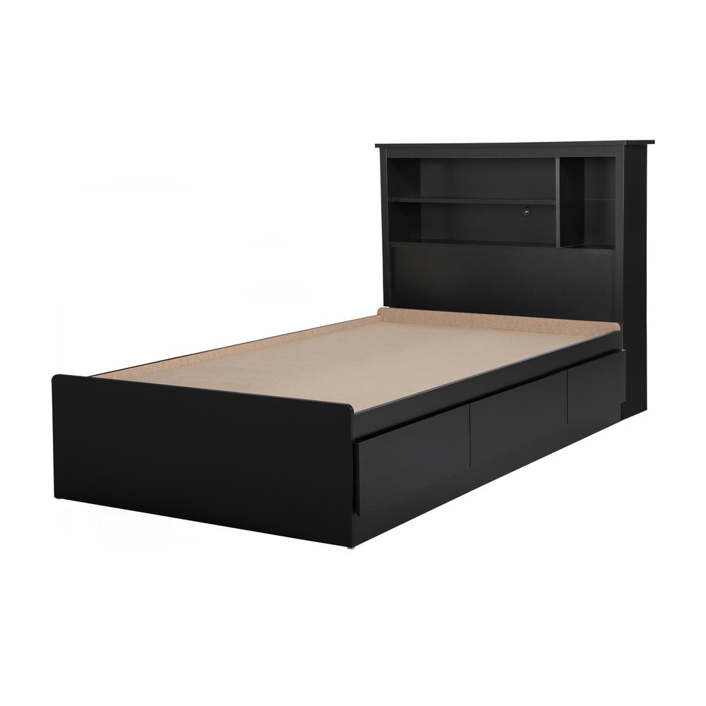 Vito Mates Bed With Bookcase Headboard Set, Pure Black. Picture 1