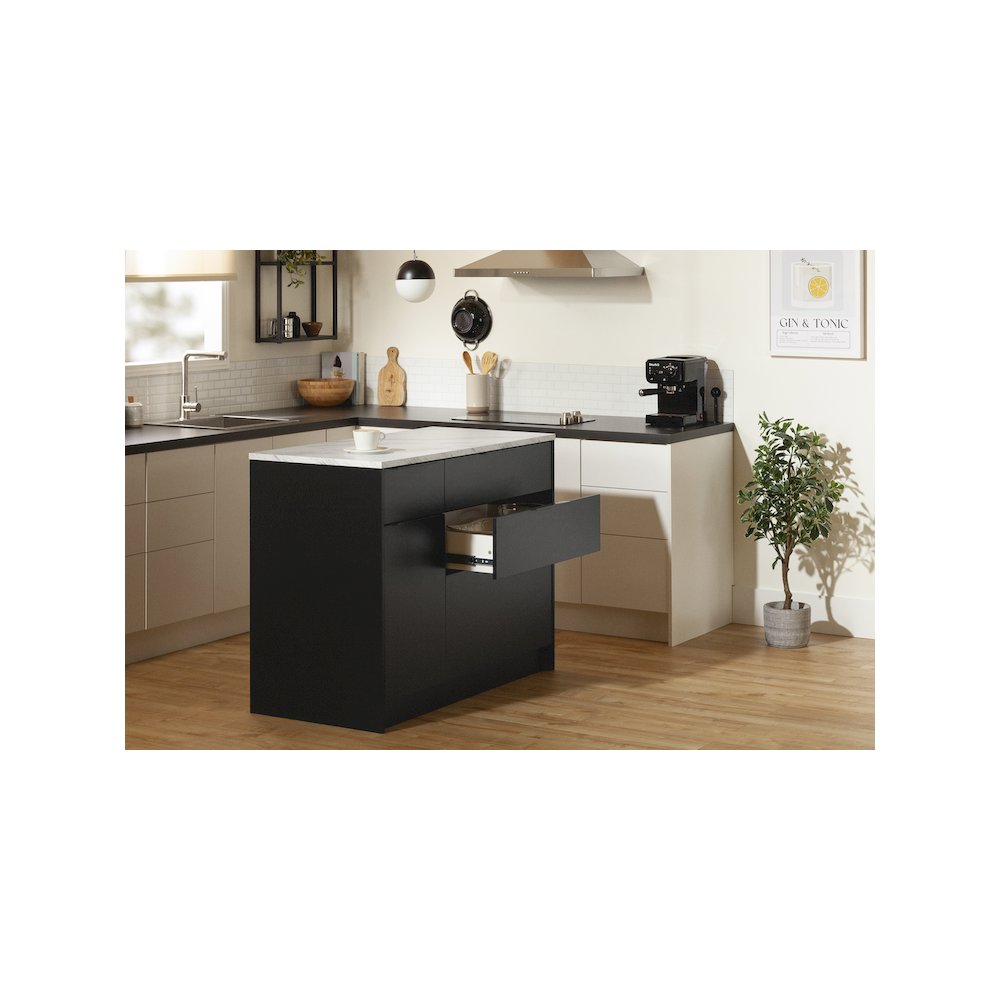 Olio Kitchen Island, Matte Black and Faux White Marble. Picture 2