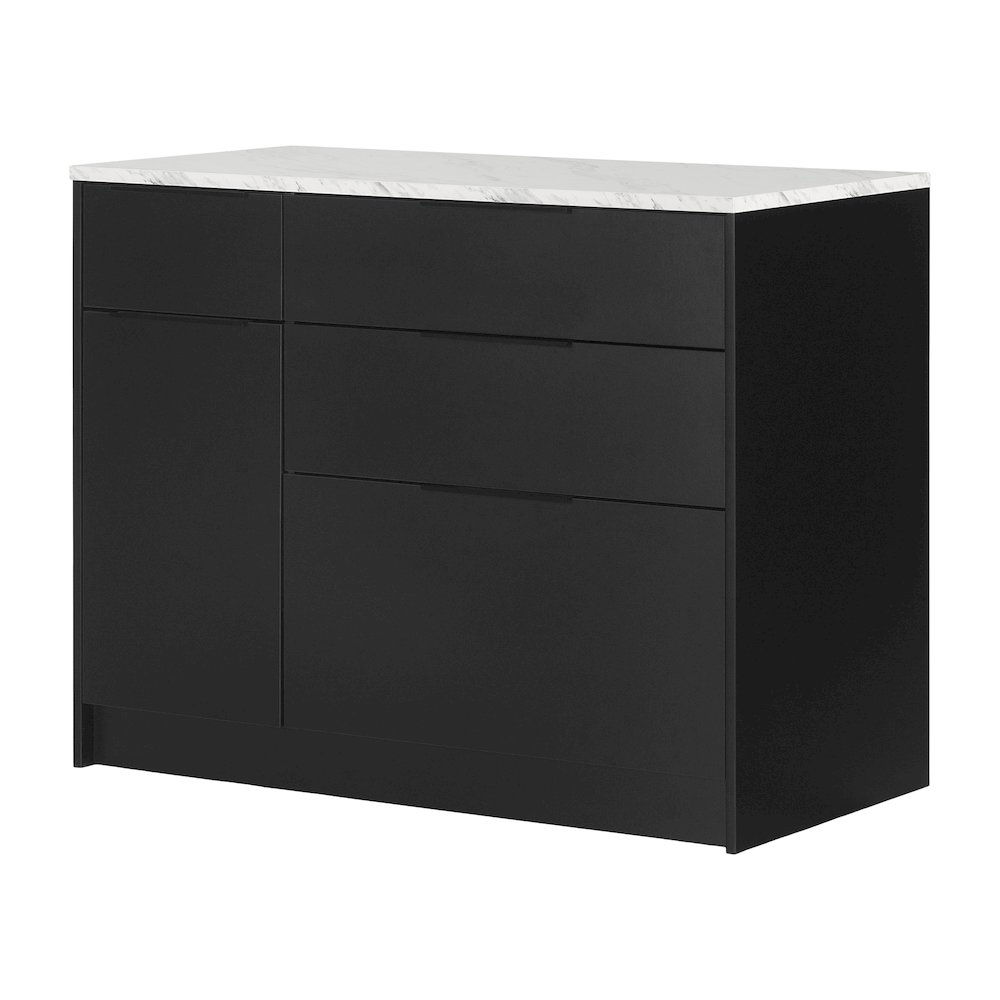 Olio Kitchen Island, Matte Black and Faux White Marble. Picture 1