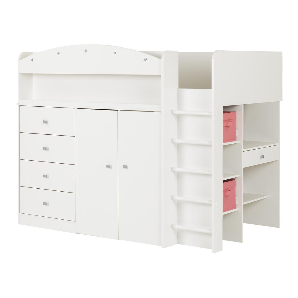 Tiara Pure White Twin Loft Bed with Desk. Picture 1