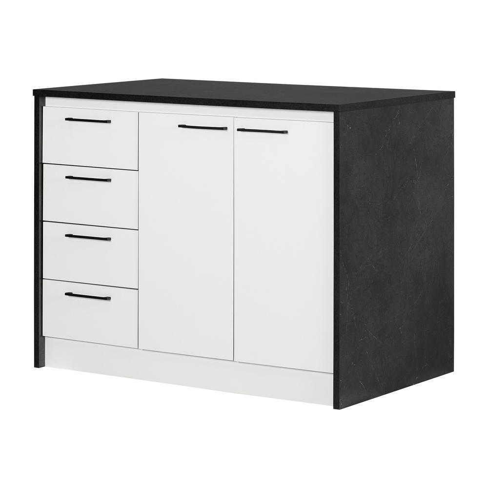 Myro Kitchen Island, Faux Black Stone and White. Picture 1
