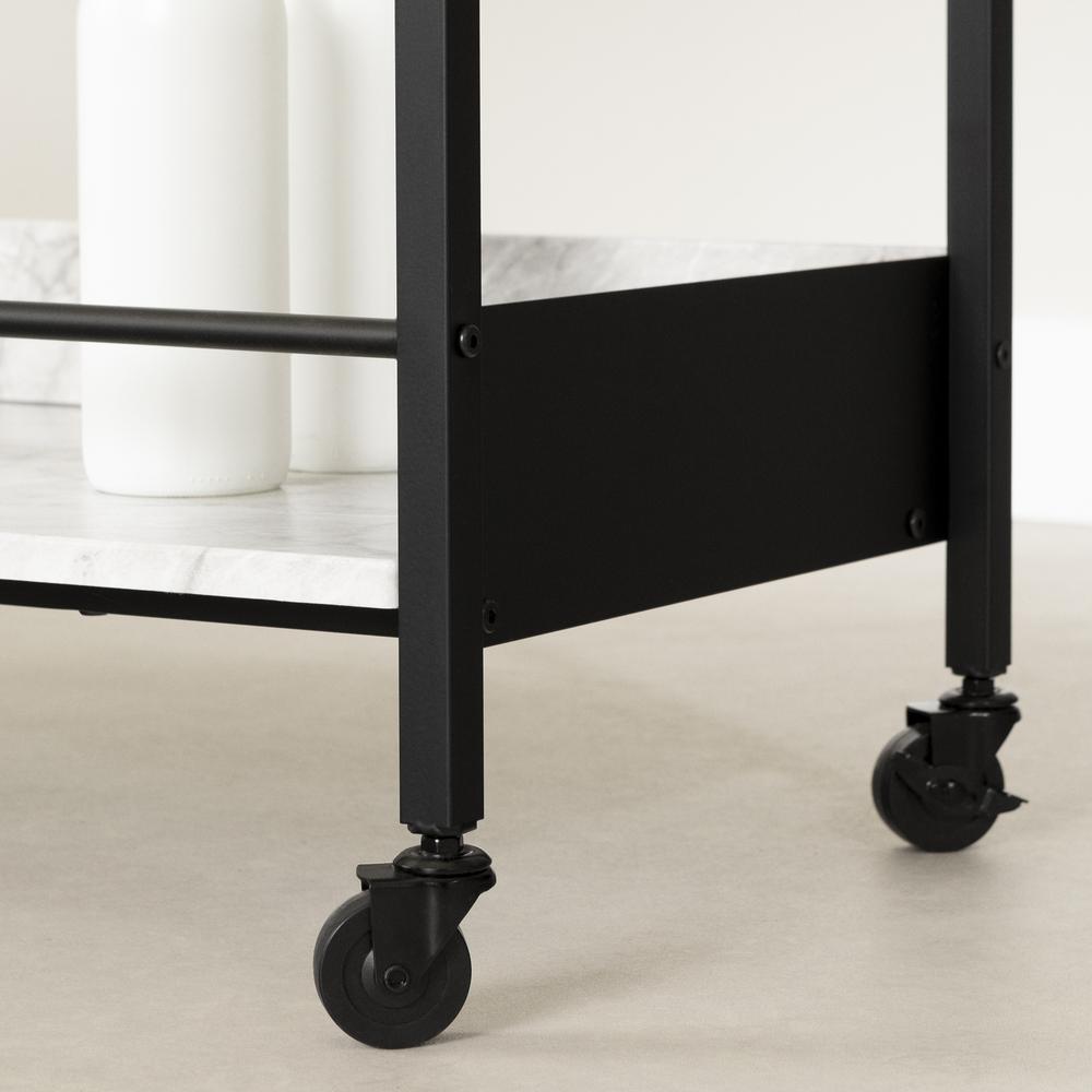 City Life Bar Cart with Wine Glass Rack, Black and Faux Carrara Marble. Picture 3