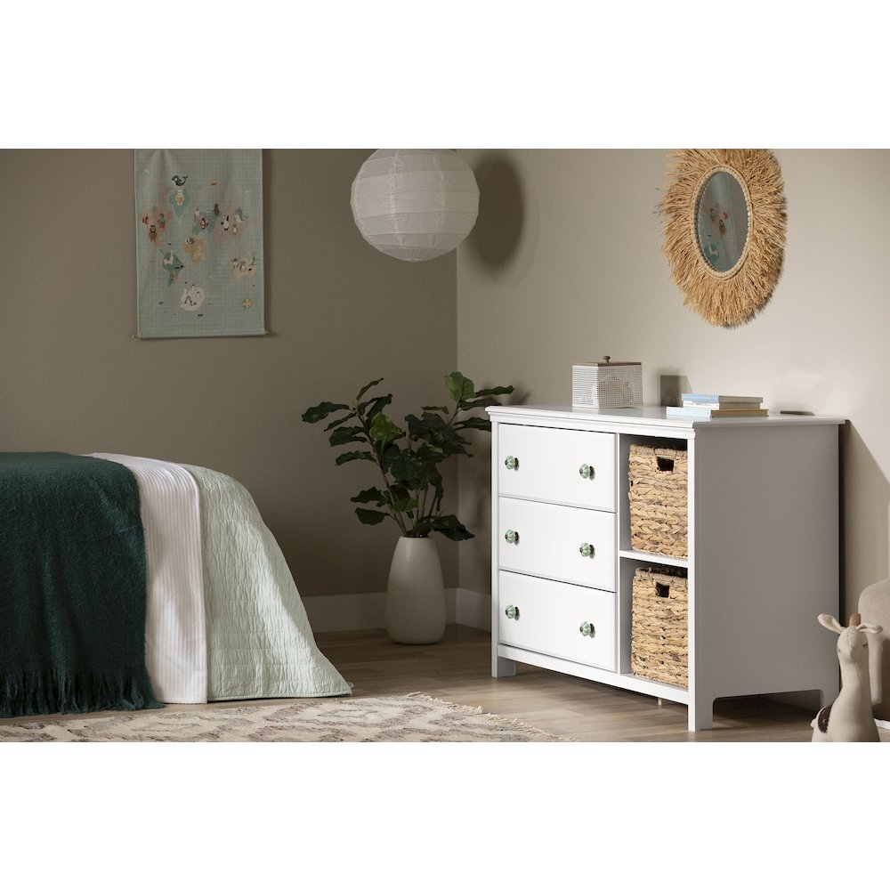 Balka 3-Drawer Dresser with Baskets, Pure White. Picture 2