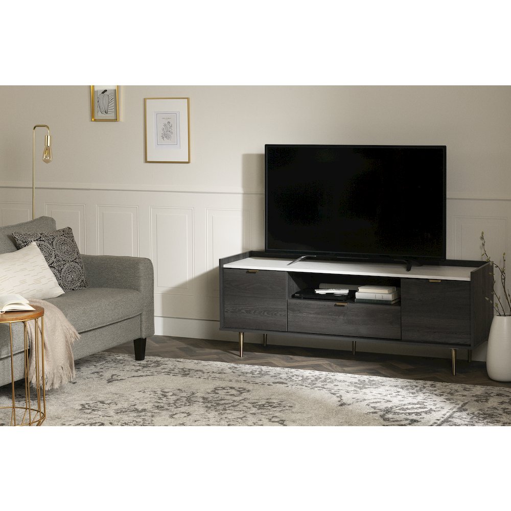 Hype TV Stand, Gray Oak and Faux Carrara Marble. Picture 2