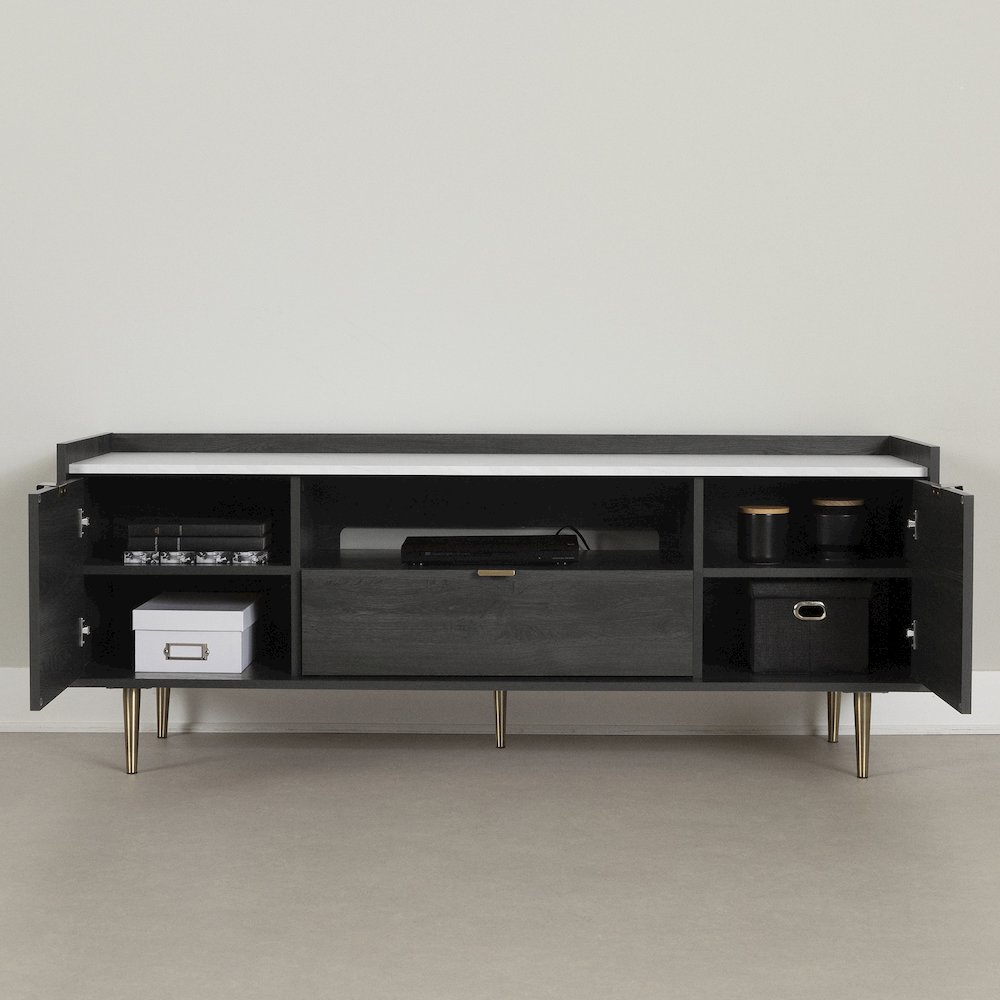 Hype TV Stand, Gray Oak and Faux Carrara Marble. Picture 3