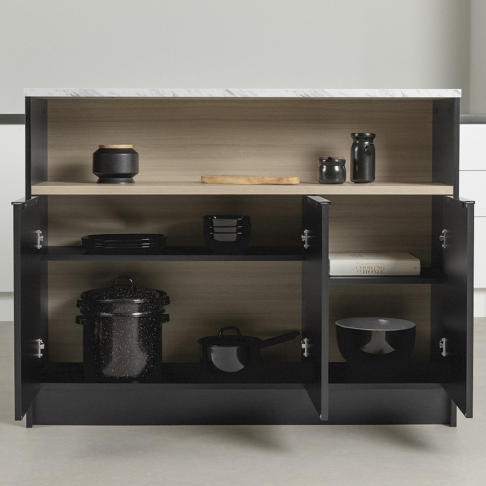 Olio Kitchen Island, Matte Black and Faux White Marble. Picture 5