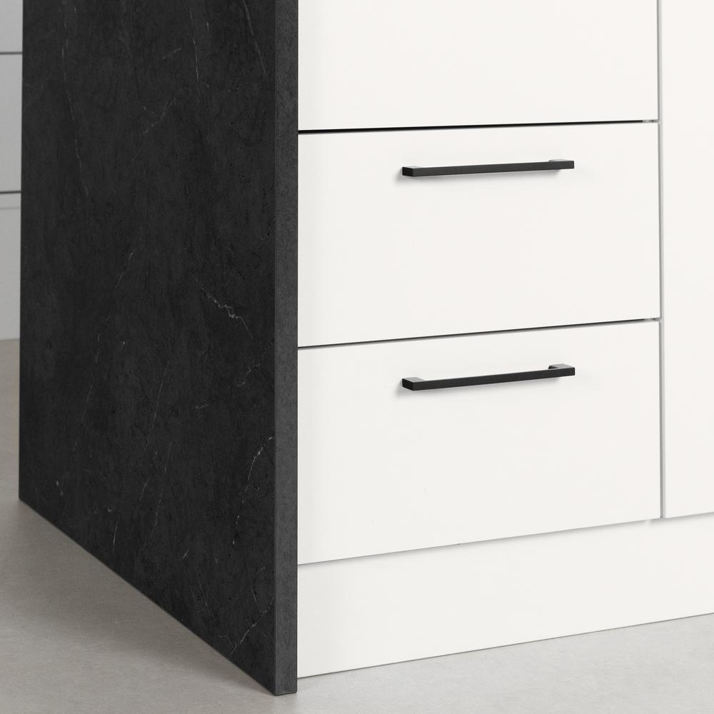 Myro Kitchen Island, Faux Black Stone and White. Picture 5
