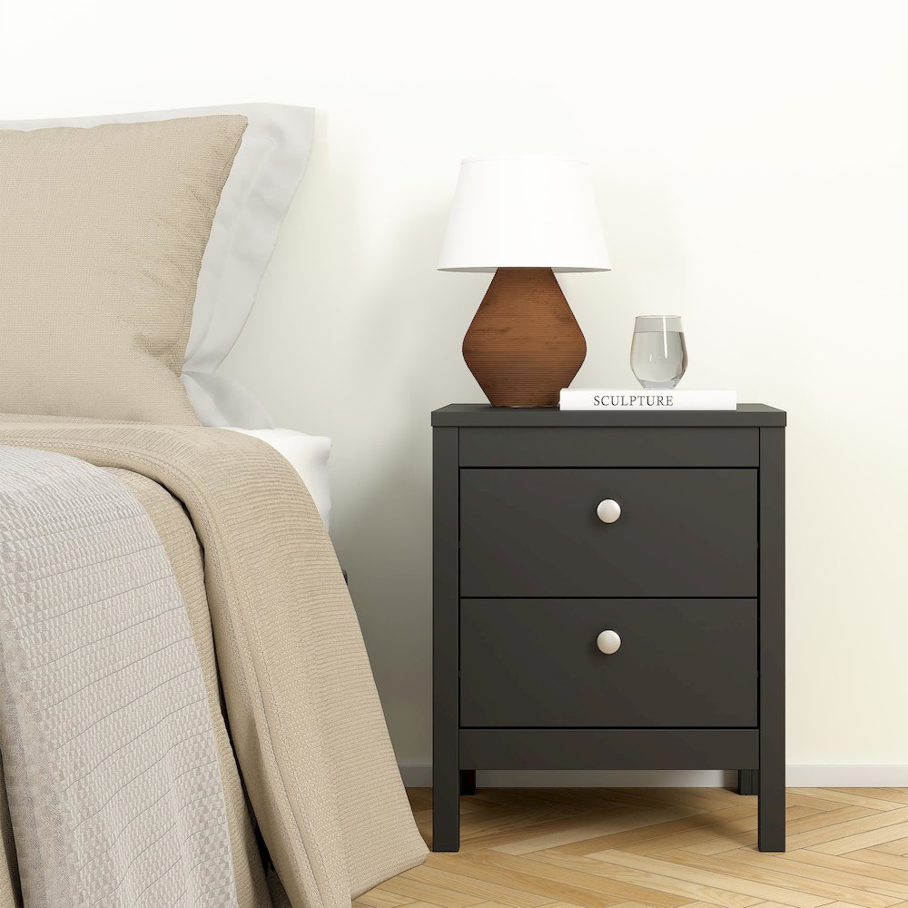 Madrid 2 Drawer Nightstand - Set of 2, Matte Black. Picture 4