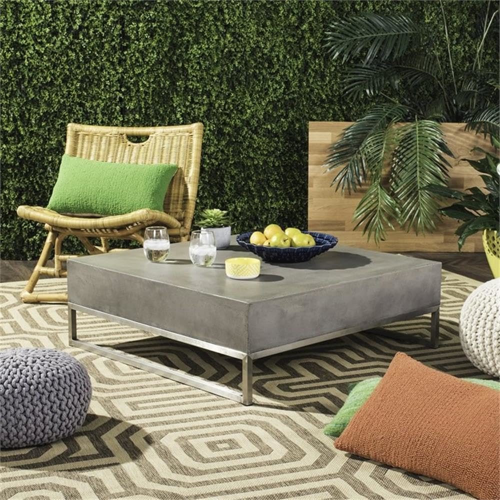 Eartha Indoor/Outdoor Modern Concrete 11.42-Inch H Coffee Table. Picture 6