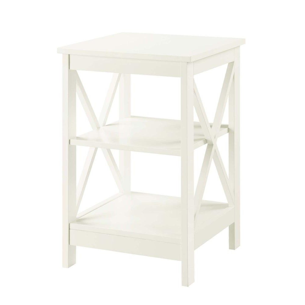 Elegant White End Table with Shelves for Storage and Organization in MDF. Picture 2