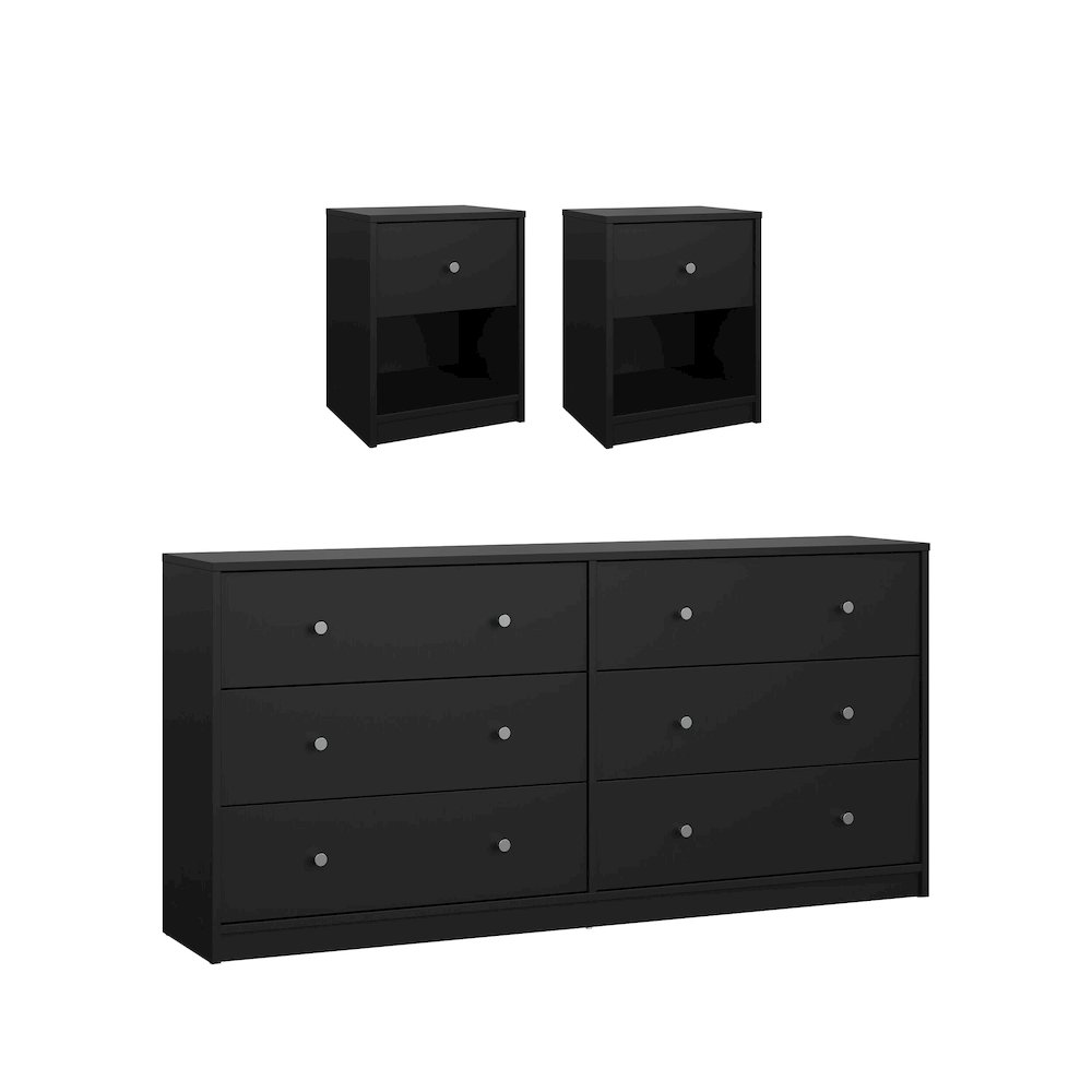 3-Piece Bedroom Set - 6 Drawer Double Dresser And Nightstand Set Of 2. Picture 1