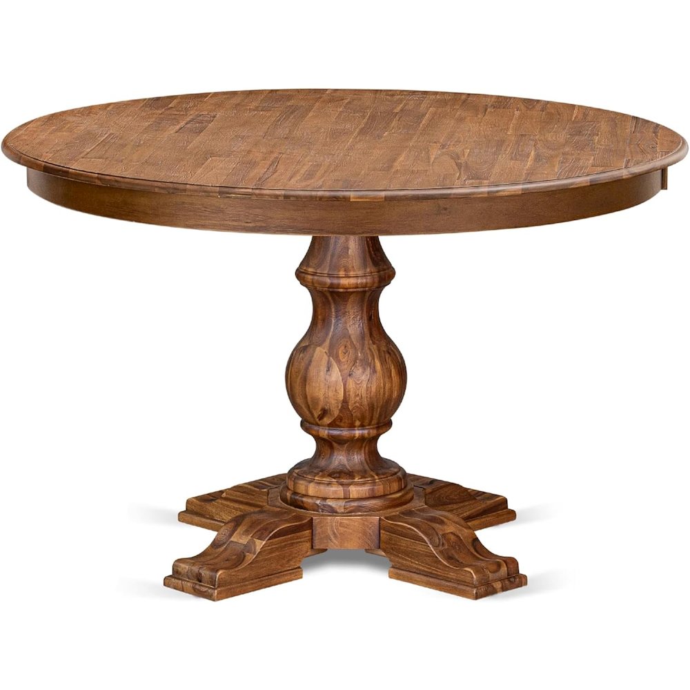 Kitchen Table with Acacia Wood Round Tabletop, Antique Walnut Finish. Picture 1