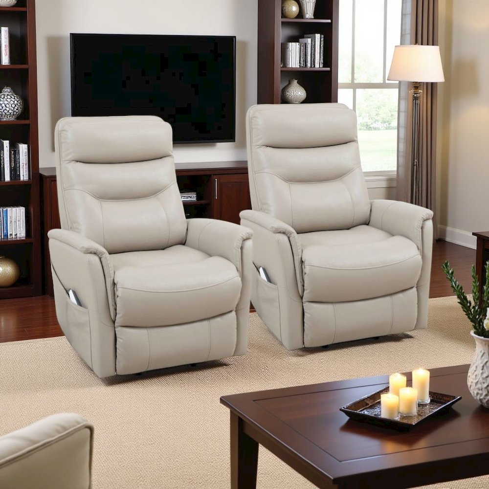 Beige Recliner Chairs Set of 2 – Power Lift Recliner with Headrest. Picture 4