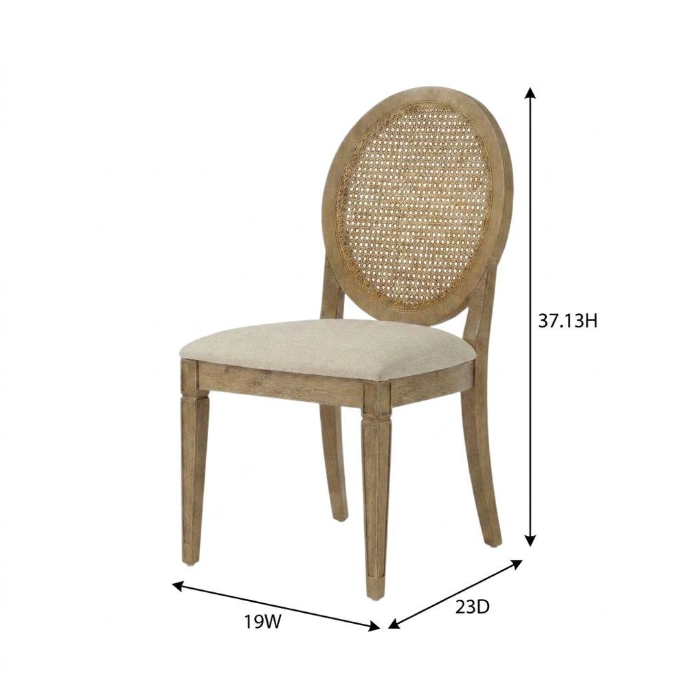 Cane-Back Dining Chair Set with Upholstered Seats and Creme Finish. Picture 8