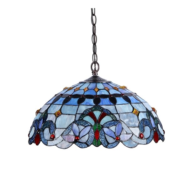 GRENVILLE Tiffany-style 2 Light Victorian Ceiling Pendant Fixture 18" Shade. Picture 2