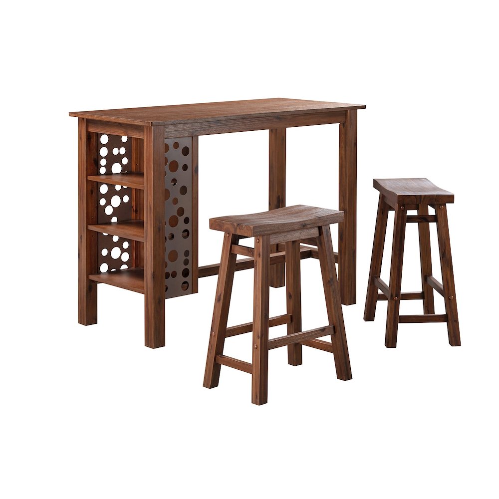Brittany 3pc Rectangular Bar Table Set - Chestnut Wire-Brush. Picture 1
