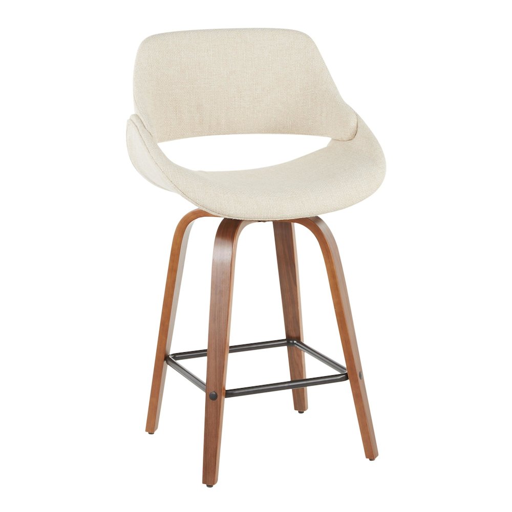 Walnut Wood, Cream Fabric, Black Metal Fabrico Counter Stool - Set of 2. Picture 2