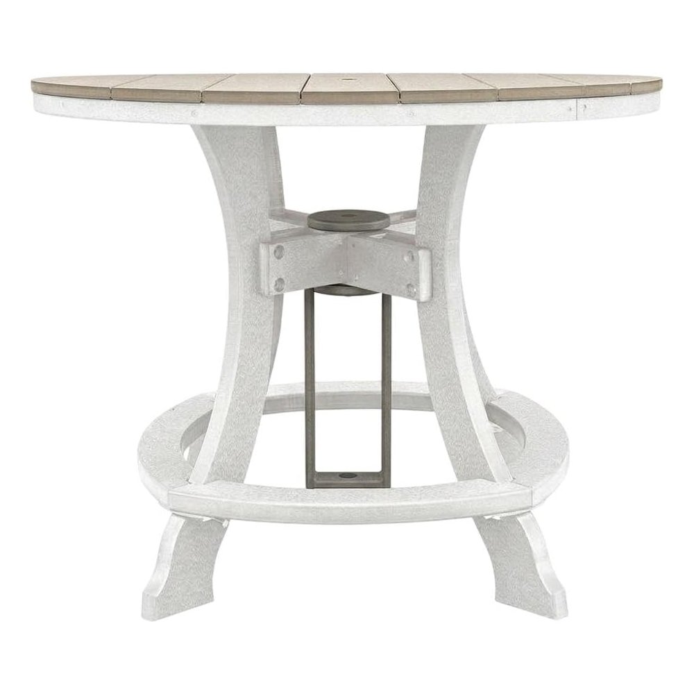 White Finish Counter Height Round Table With White Base For Outdoor Dining. Picture 4