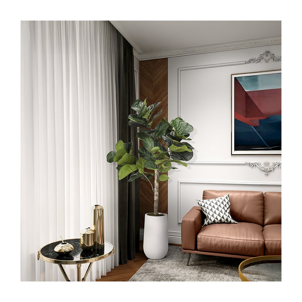 5.5' Fiddle Leaf Fig Tree in Tall Round White Resin Planter. Picture 3