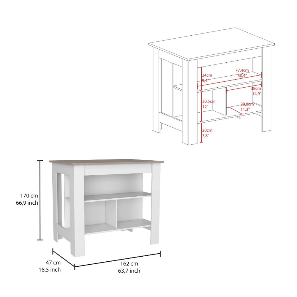 Cala Kitchen Island Anti Microbial Light Oak / White MDF. Picture 7