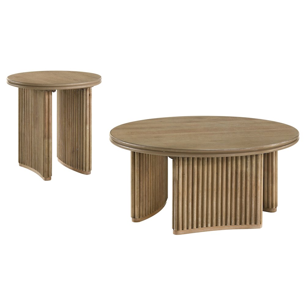 Adina 2-piece Round Coffee Table Set Distressed Light Brown. Picture 1
