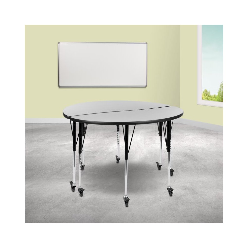 2 Piece Mobile 47.5" Circle Wave Flexible Grey Thermal Laminate Kids Adjustable Activity Table Set. Picture 2