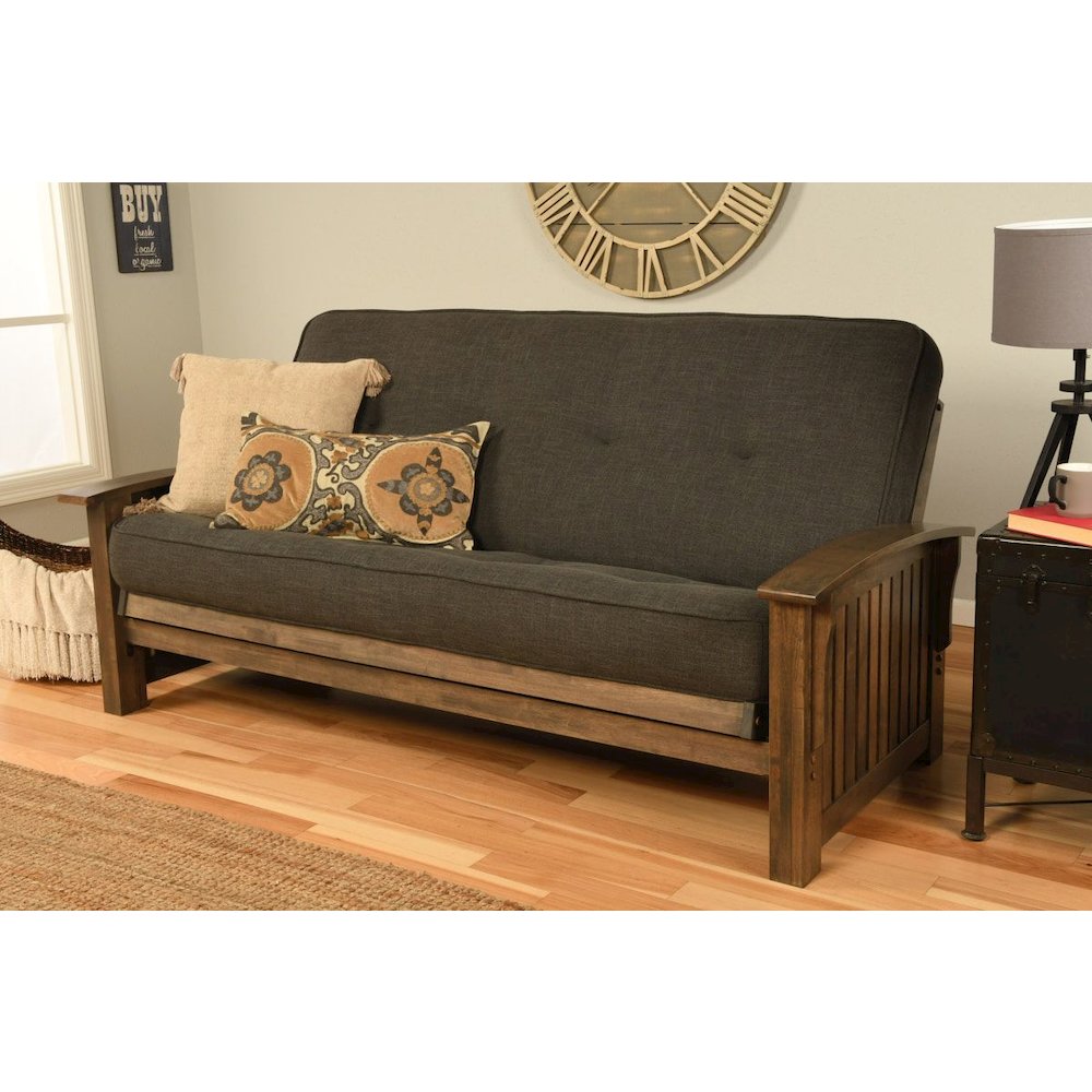 Washington Frame-Rustic Walnut Finish-Linen Charcoal Mattress. Picture 2
