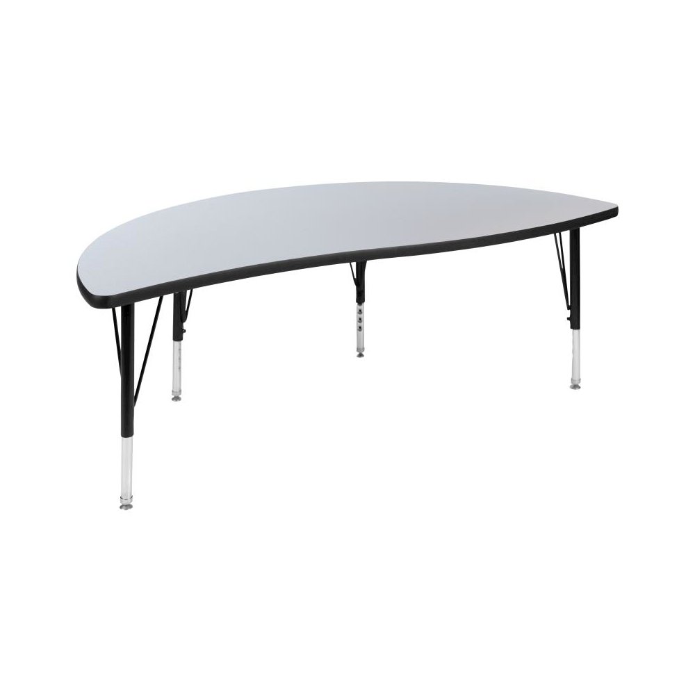 60" Half Circle Wave Flexible Collaborative Grey Thermal Laminate Activity Table - Height Adjustable Short Legs. Picture 1