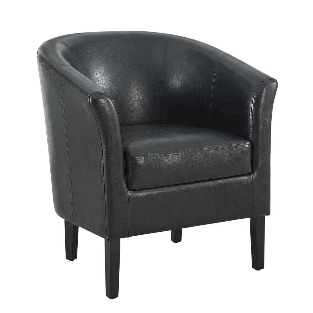 Black Faux Leather Club Armchair with Wooden Frame for Lounge or Living Room. Picture 1