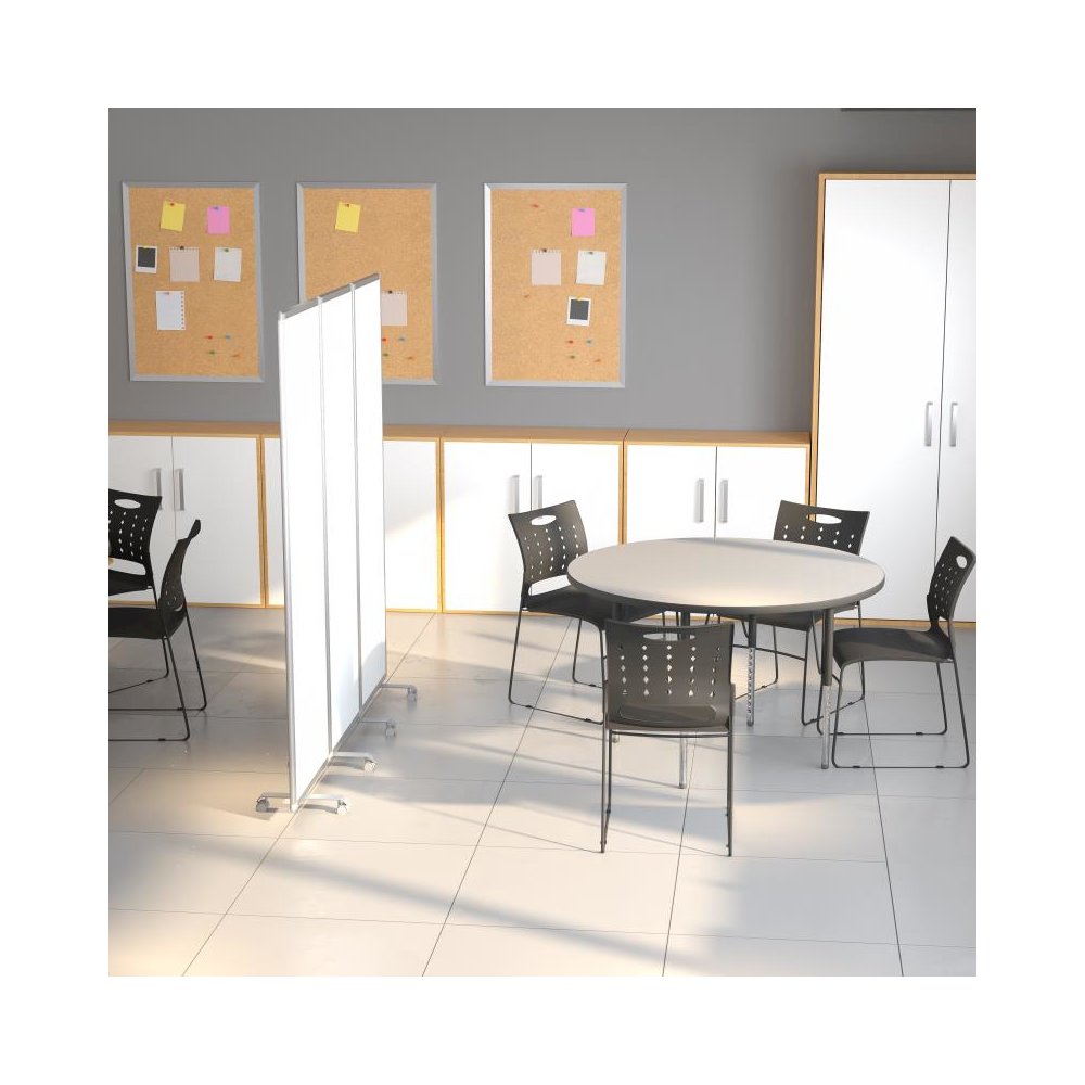 Mobile Magnetic Whiteboard Partition with Lockable Casters, 72"H x 24"W (3 sections included). Picture 2