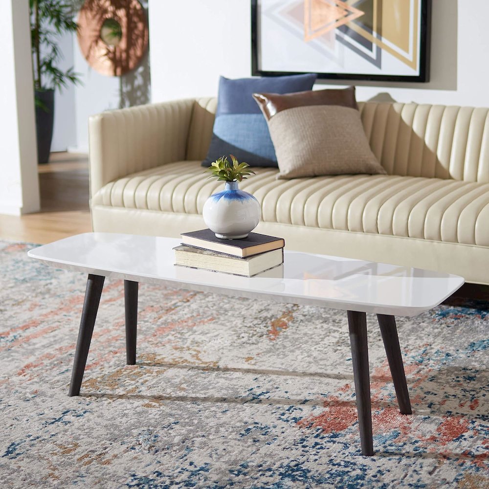 Home Collection Josiah Mid-Century Modern White and Dark Brown Coffee Table. Picture 5