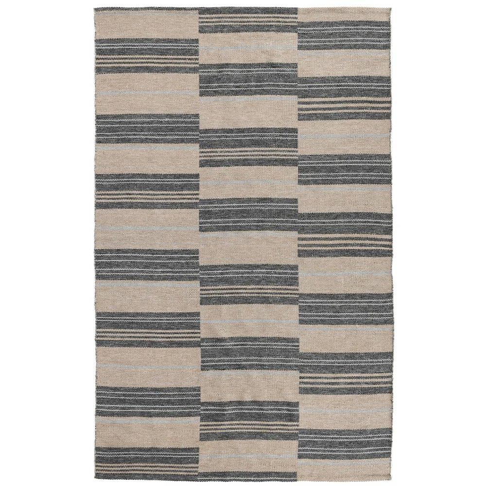 Boulder 5x8 Indoor Outdoor Handwoven Stripe Charcoal Area Rug by Kosas Home. Picture 1