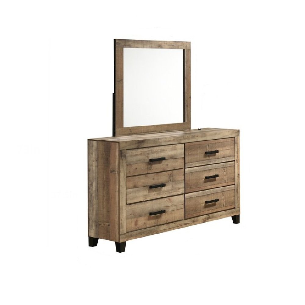 Weathered Brown Pine 6-Drawers Dresser with Mirror. Picture 1