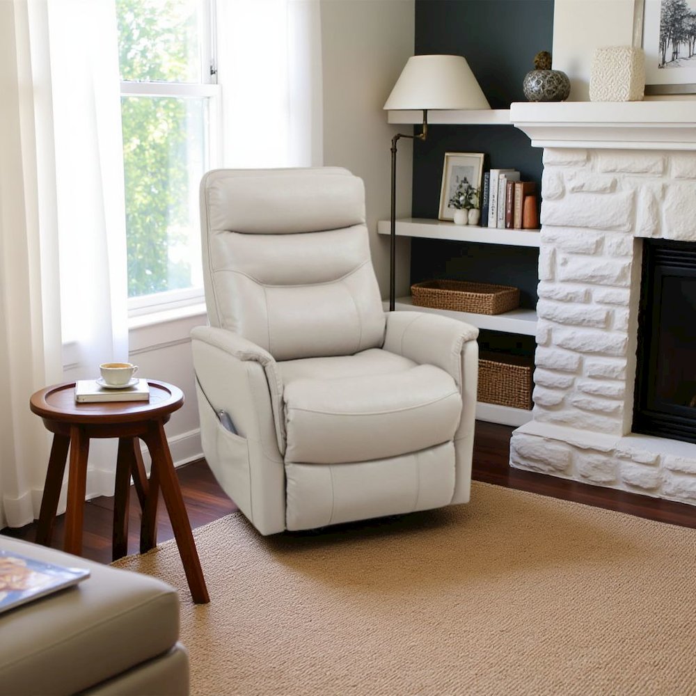 Ivory Recliner Chair with Power Lift and Articulating Headrest. Picture 4