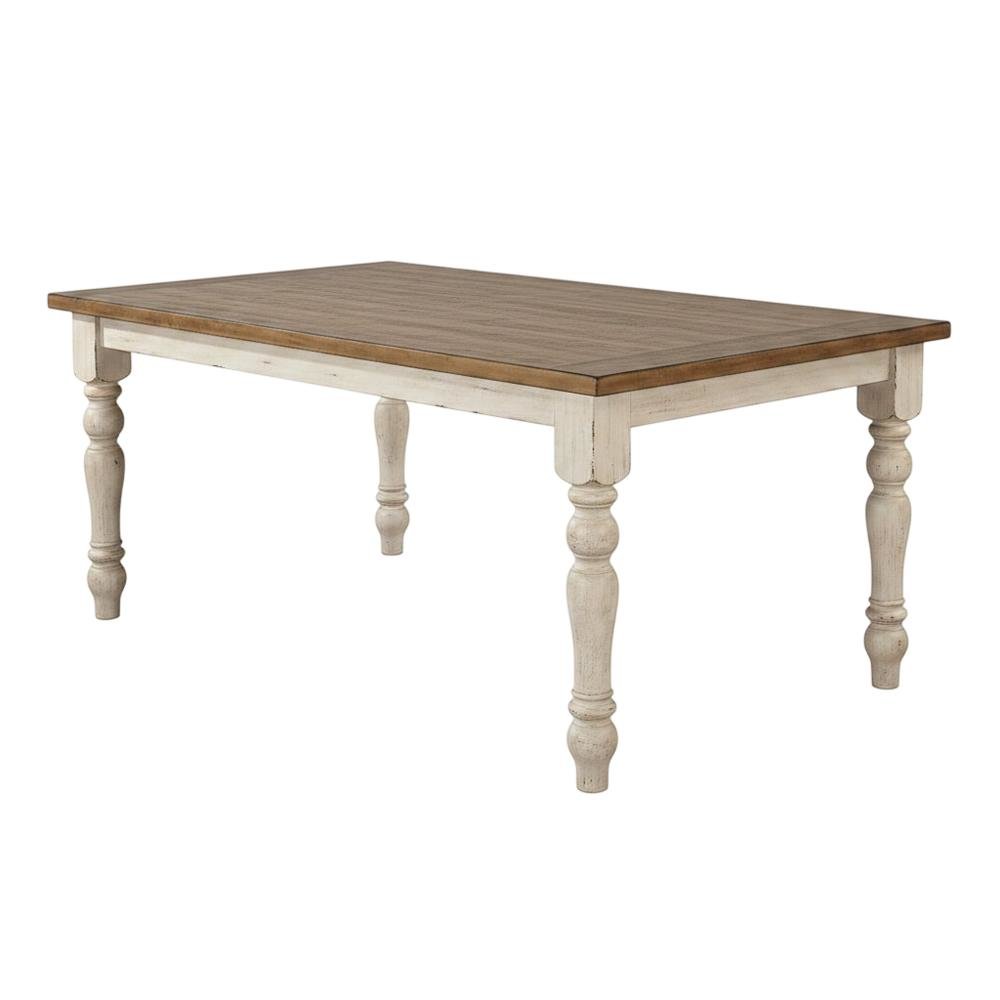 Antique White and Distressed Oak 6-Piece Dining Set with Chairs and Bench. Picture 5