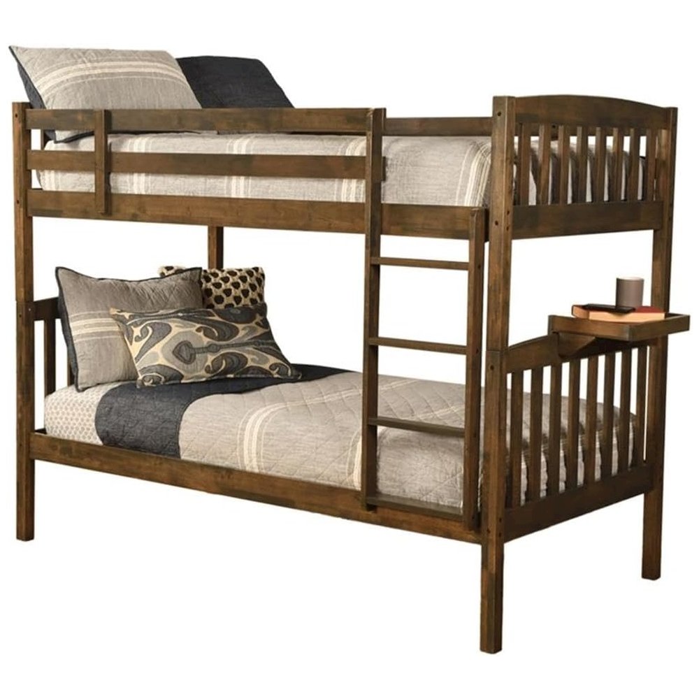 Claire Twin Wood Bunk Bed with Tray in Brown-Mattresses Not Included. Picture 2