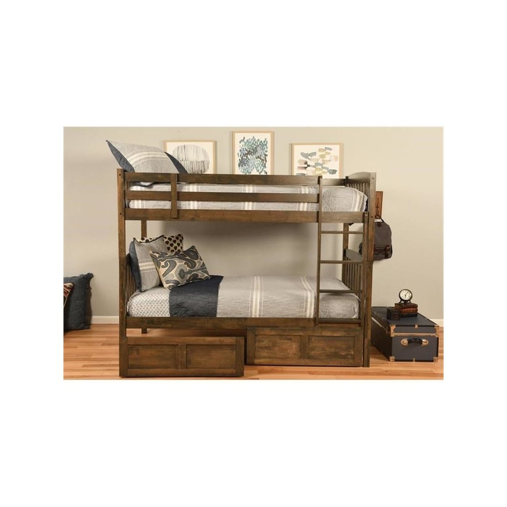 Claire Twin Wood Bunk Bed with Storage in Brown-Mattresses Not Included. Picture 4