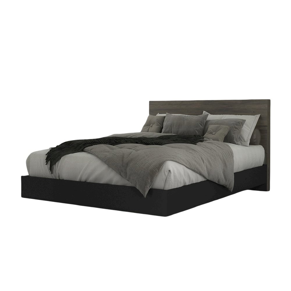 2-Piece Bedset With Bed Frame And Headboard, Queen|Bark Grey & Black. Picture 1
