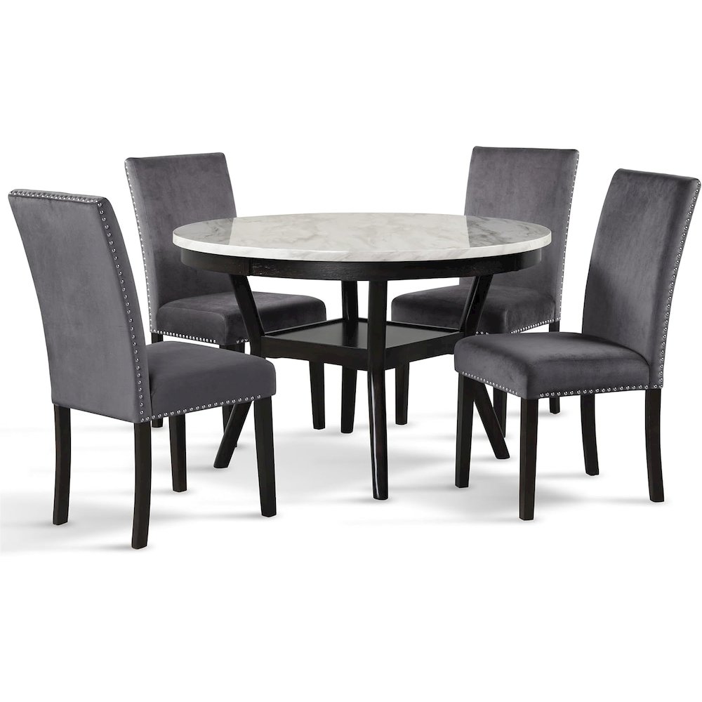 Celeste 5-Pc Faux Marble Round Dining Set  4 Chair-Gray. Picture 3