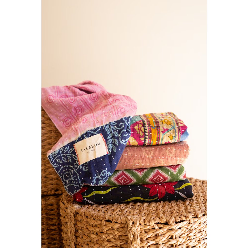 Recycled Kantha Throws-Assorted Sizes And Patterns, Set of 6. Picture 3