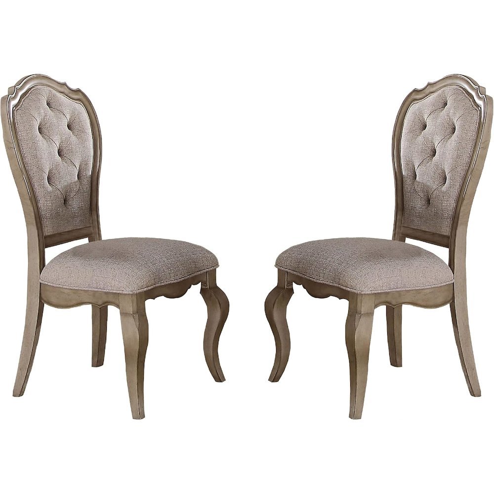 Fabric Dining Chairs with Wood Veneer Frame, Beige Fabric & Antique Taupe, Set of 2. Picture 2