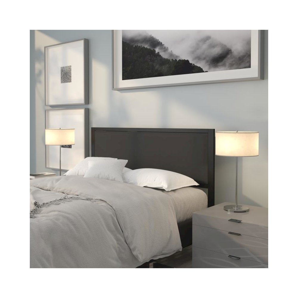 Metal Upholstered Queen Size Headboard in Black Fabric. Picture 2