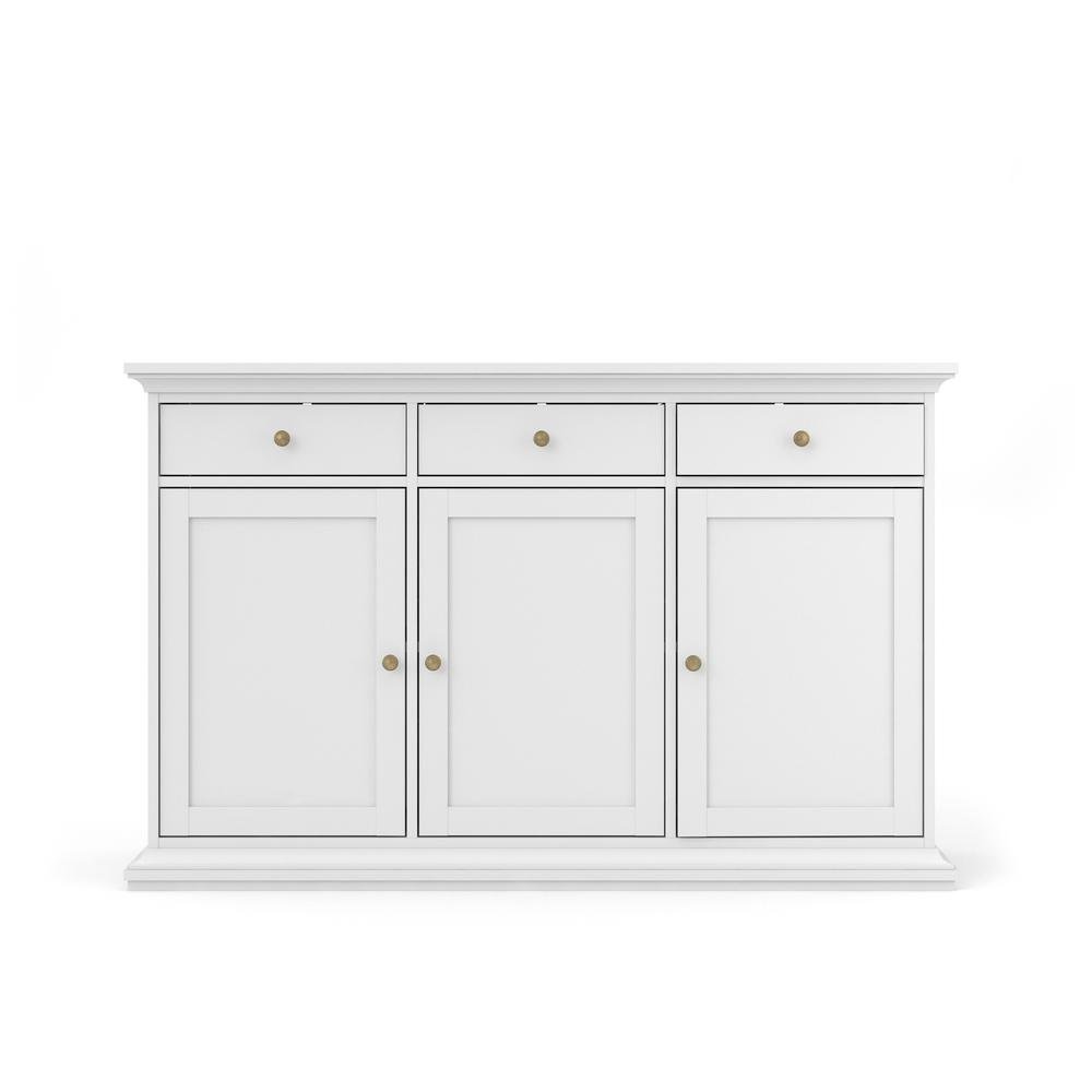 White Buffet Cabinet - Modern Living Room Cabinet with Storage and Drawers. Picture 2