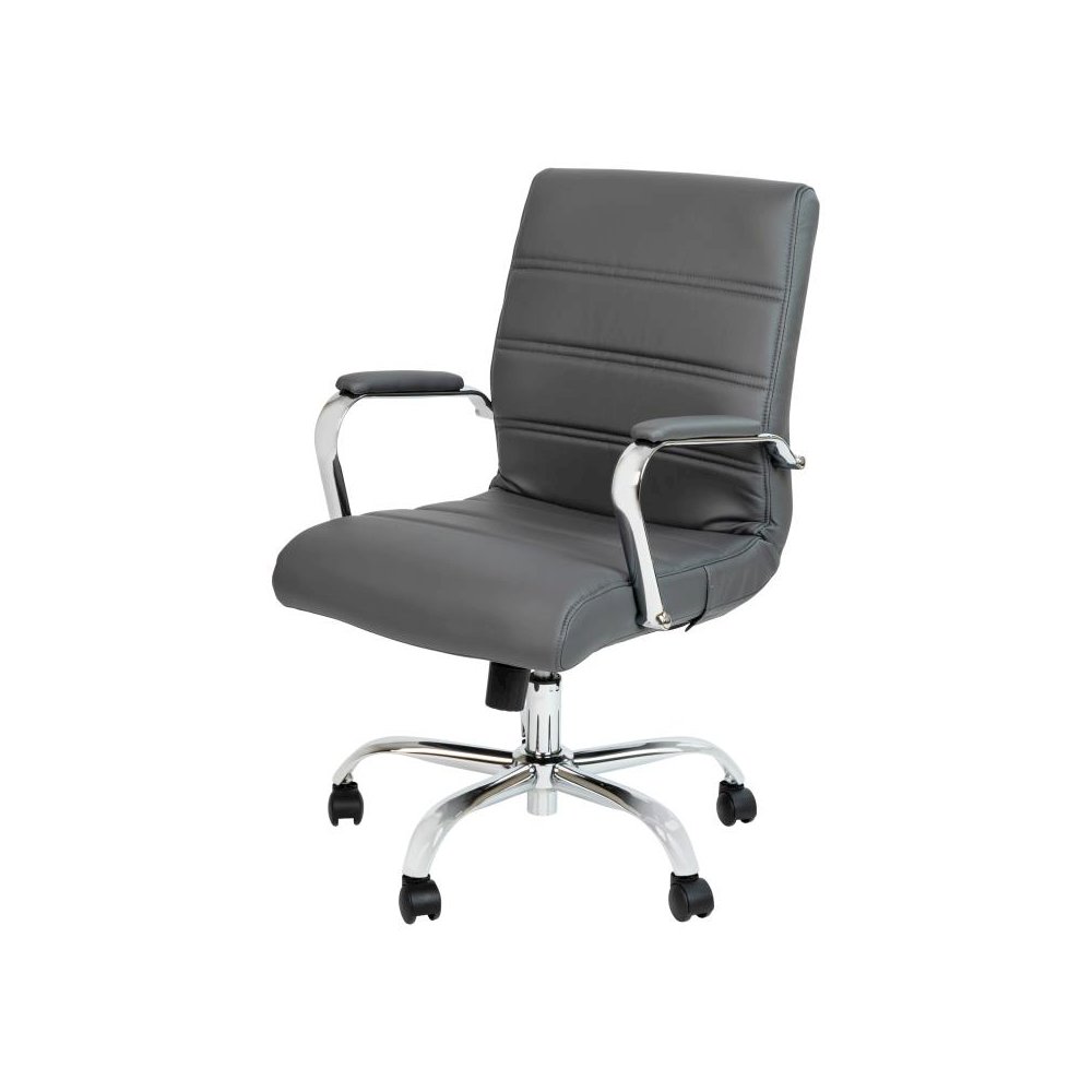 Mid-Back Gray LeatherSoft Executive Swivel Office Chair with Chrome Frame and Arms. Picture 1