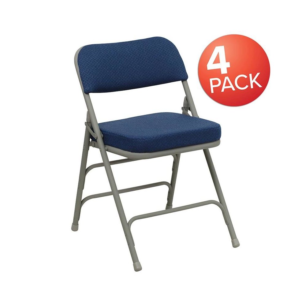 4 Pk. Triple Braced & Double Hinged Navy Fabric Metal Folding Chair. Picture 1