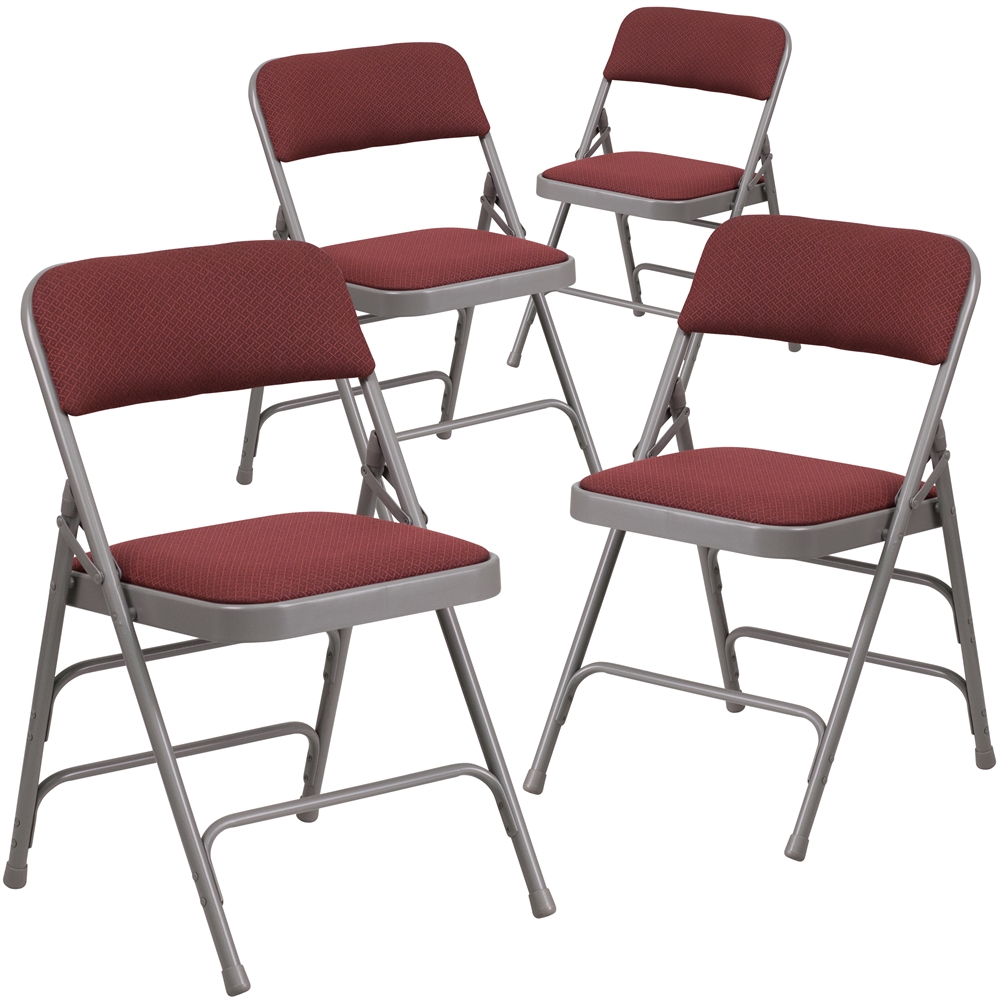 4 Pk. Burgundy Patterned Fabric Upholstered Metal Folding Chair. Picture 1