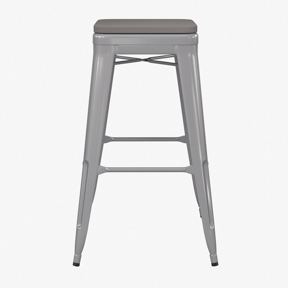 Cierra Set of 4 Commercial Grade 30" High Backless Silver Metal Indoor Bar Height Stools with Gray All-Weather Poly Resin Seats. Picture 1