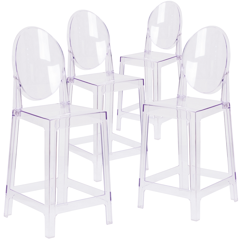 4 Pk. Ghost Counter Stool in Transparent Crystal with Oval Back. Picture 1