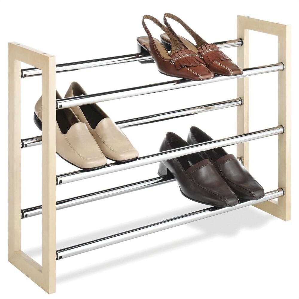 Wood & Chrome Shoe Rack. Picture 1