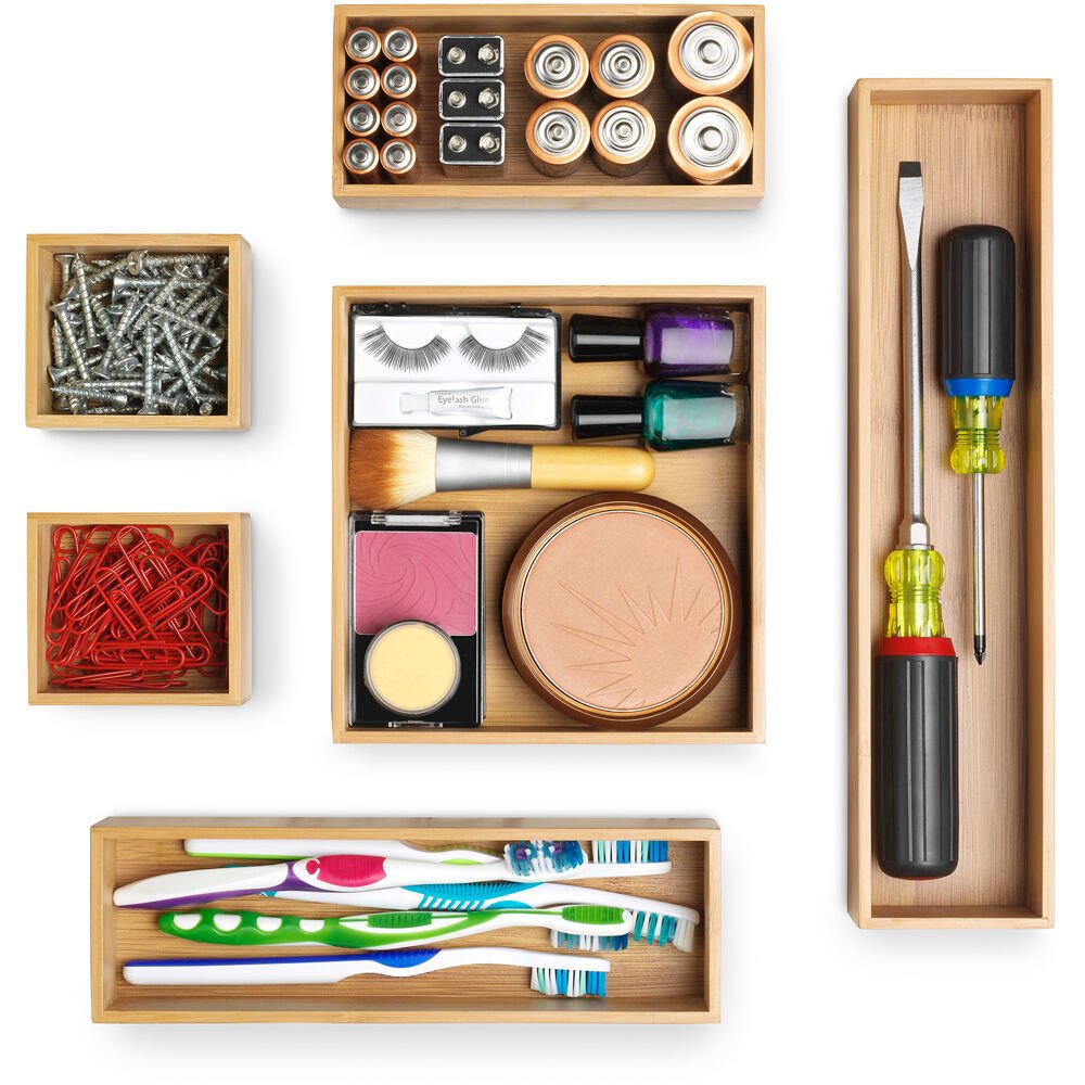 Bamboo Drawer Organizers 6 Pack. Picture 1